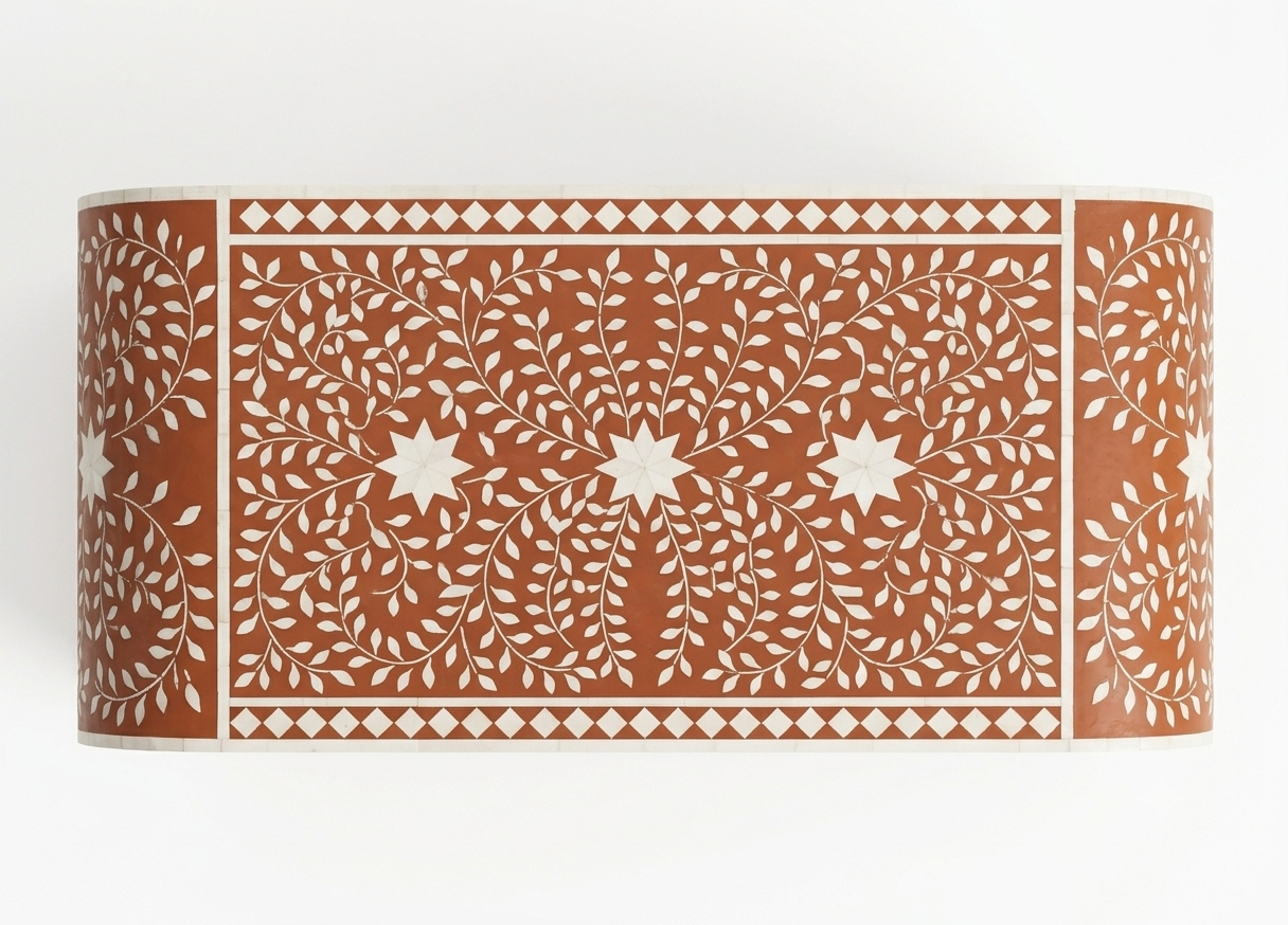 Orange Bone Inlay Floral 2 Drawer Console Table | Handmade Entryway Table