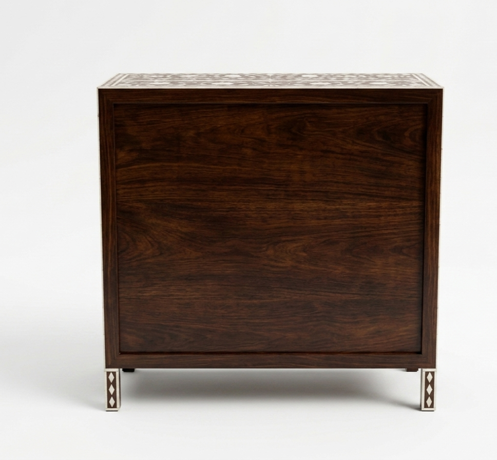 Brown Bone Inlay 4 Drawer Chest | Handmade Floral Chest of Drawers