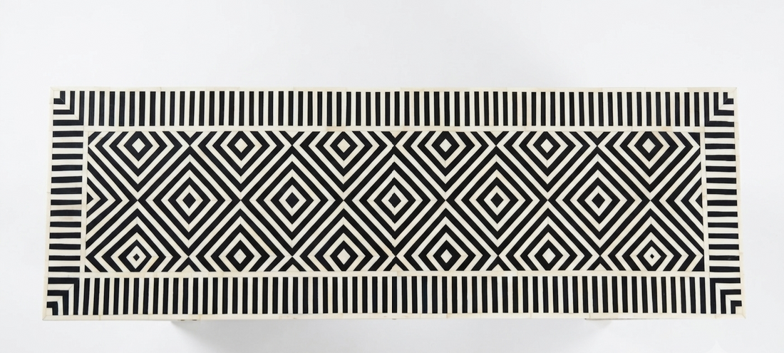 Bone Inlay Black & White 3-Drawer Geometric Console Table