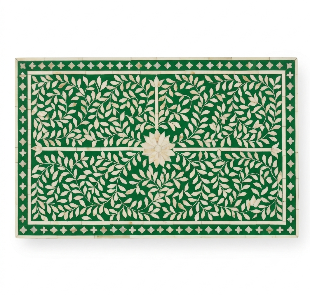 Mother of Pearl Inlay Green & White 2 Drawer 2 Door Cabinet