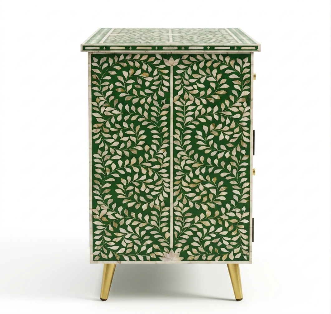 Mother of Pearl Inlay Green & White 2 Drawer 2 Door Cabinet