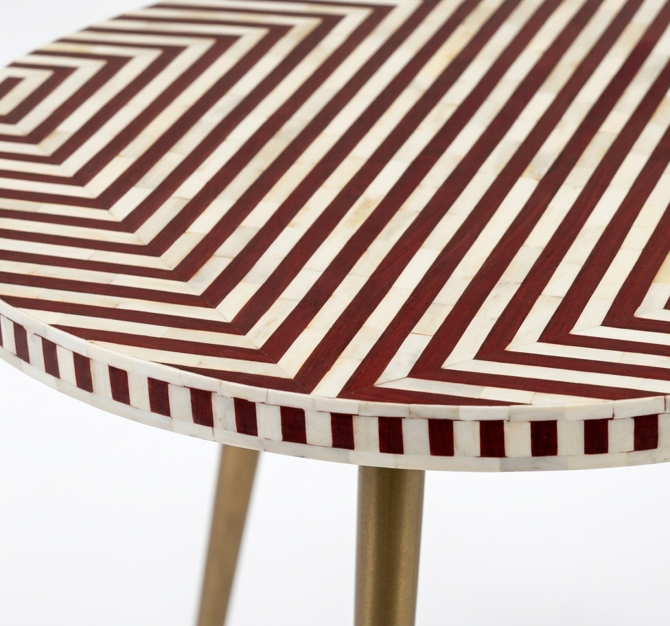 Brown Bone Inlay Coffee Table – Round Geometric Chevron Design