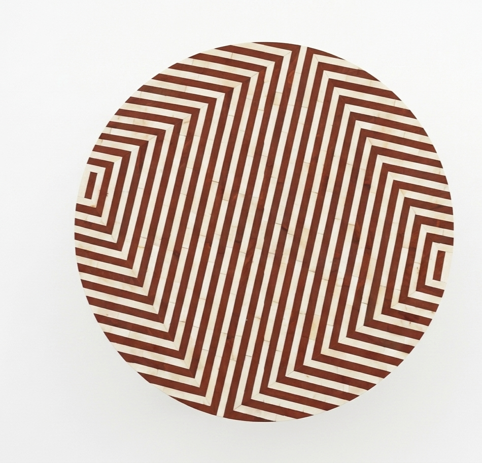 Brown Bone Inlay Coffee Table – Round Geometric Chevron Design
