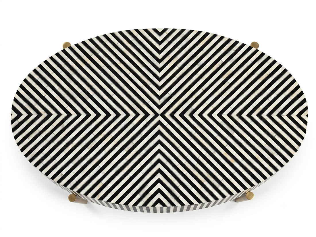Bone Inlay Black & White Oval Coffee Table with Gold Legs