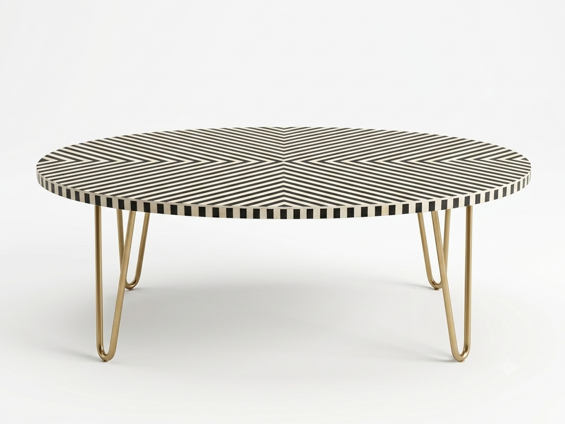 Bone Inlay Black & White Oval Coffee Table