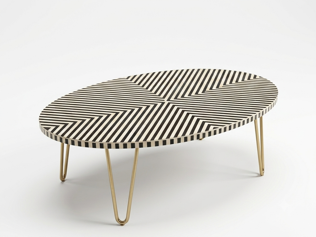 Bone Inlay Black & White Oval Coffee Table
