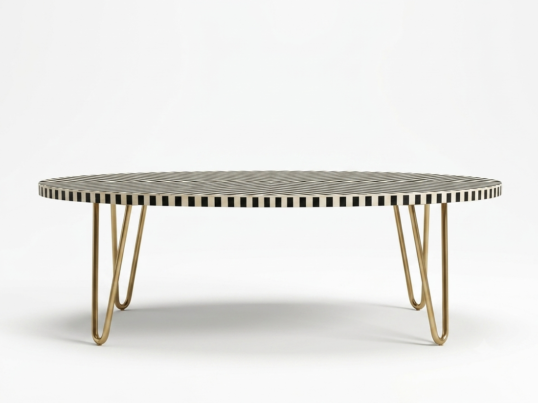 Bone Inlay Black & White Oval Coffee Table