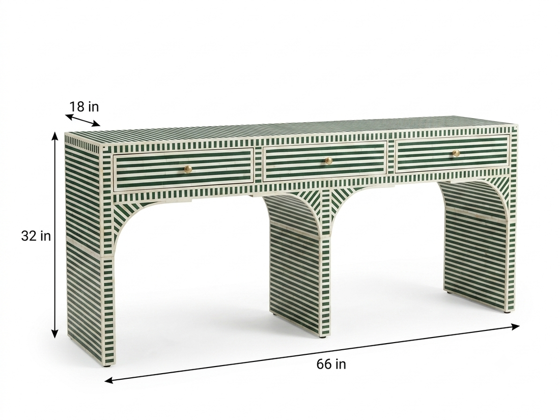 Bone Inlay Green & White 3 Drawer Console Table