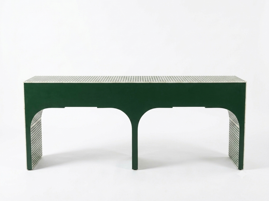 Bone Inlay Green & White 3 Drawer Console Table