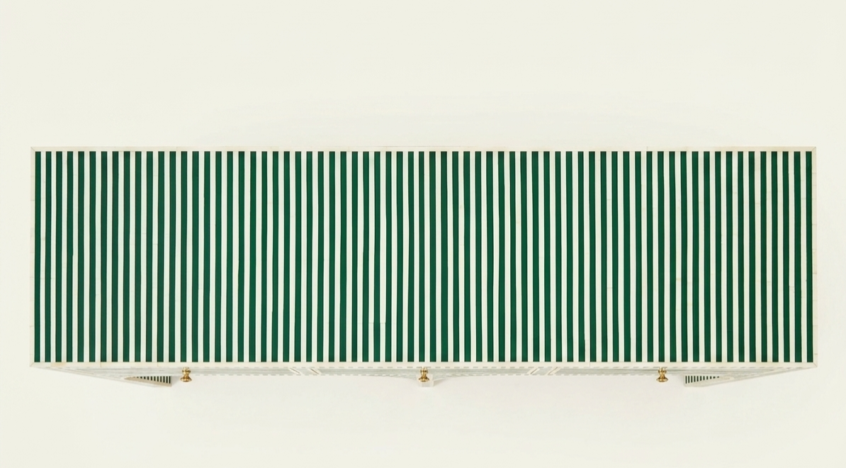 Bone Inlay Green & White 3 Drawer Console Table