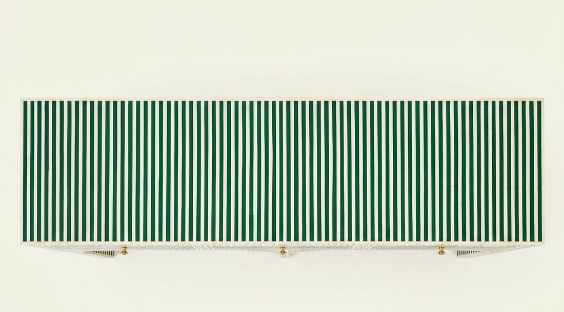 Bone Inlay Green & White 3 Drawer Console Table