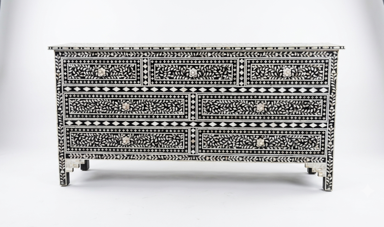 Mother of Pearl Inlay Black & White 7 Drawer Chest