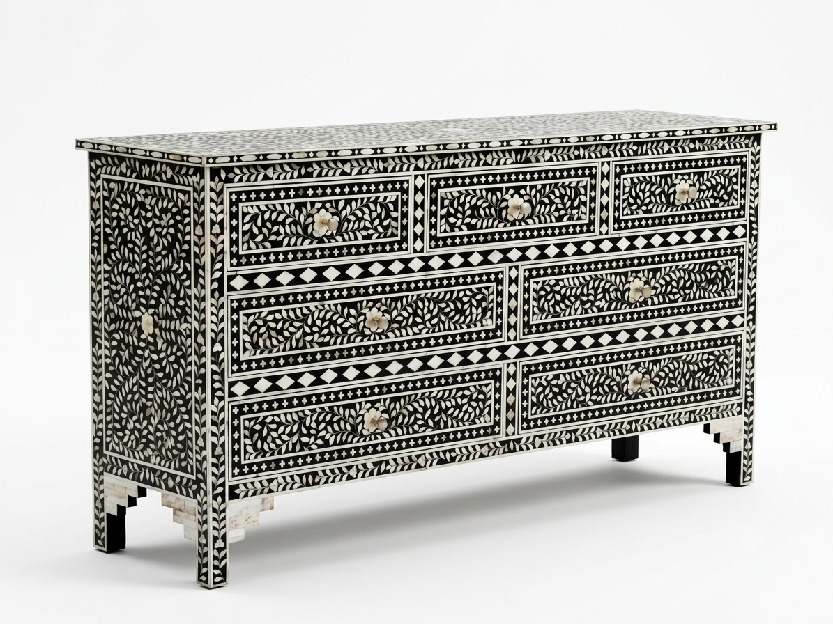 Mother of Pearl Inlay Black & White 7 Drawer Chest