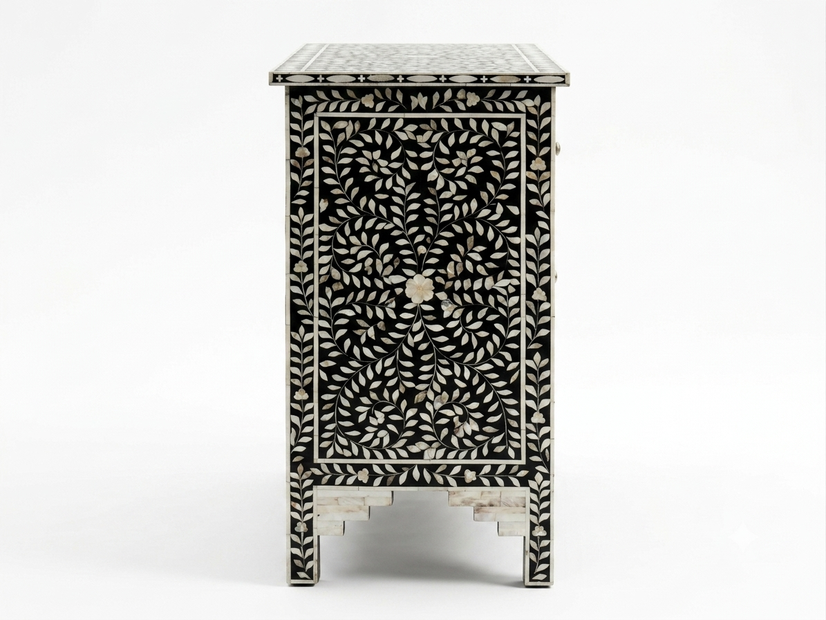 Mother of Pearl Inlay Black & White 7 Drawer Chest