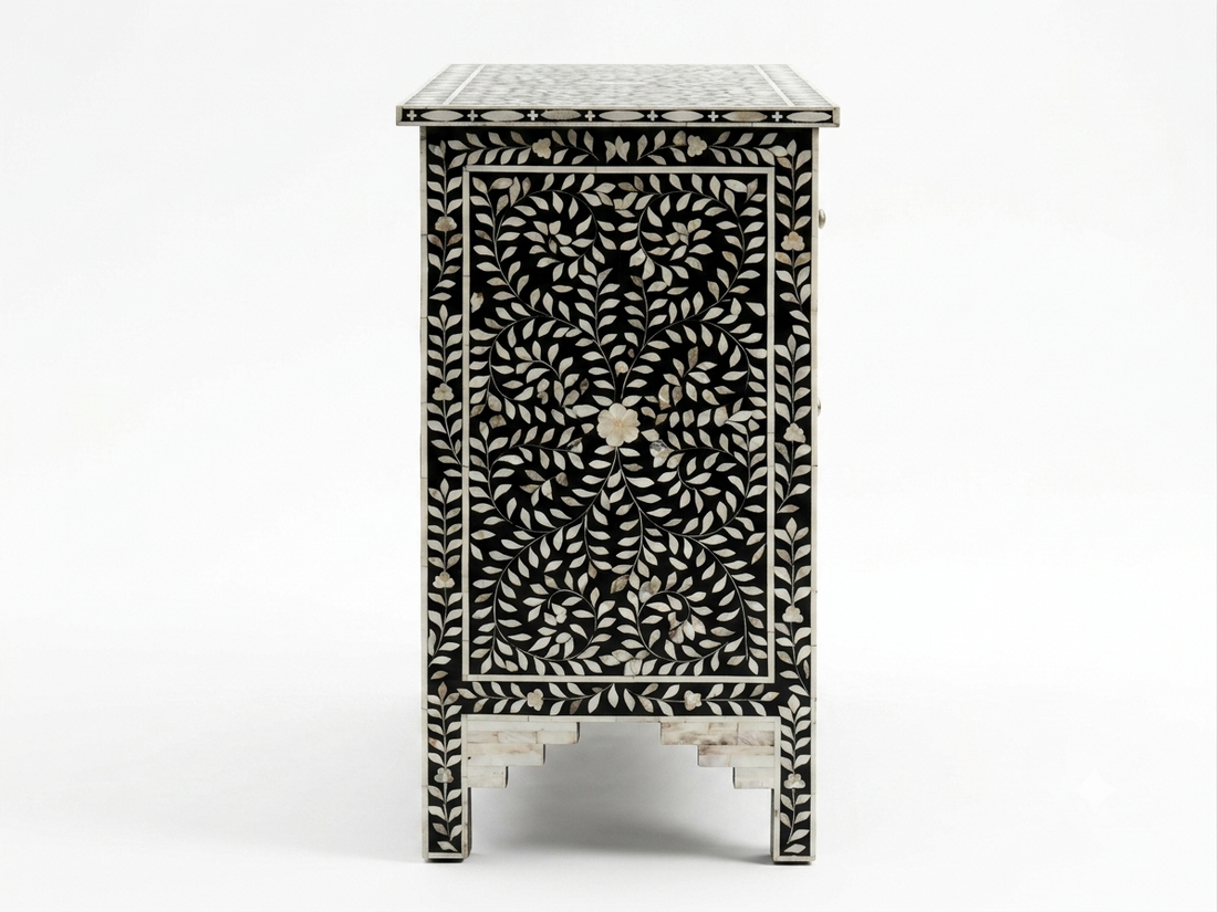 Mother of Pearl Inlay Black & White 7 Drawer Chest