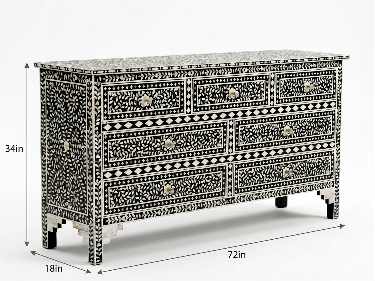 Mother of Pearl Inlay Black & White 7 Drawer Chest