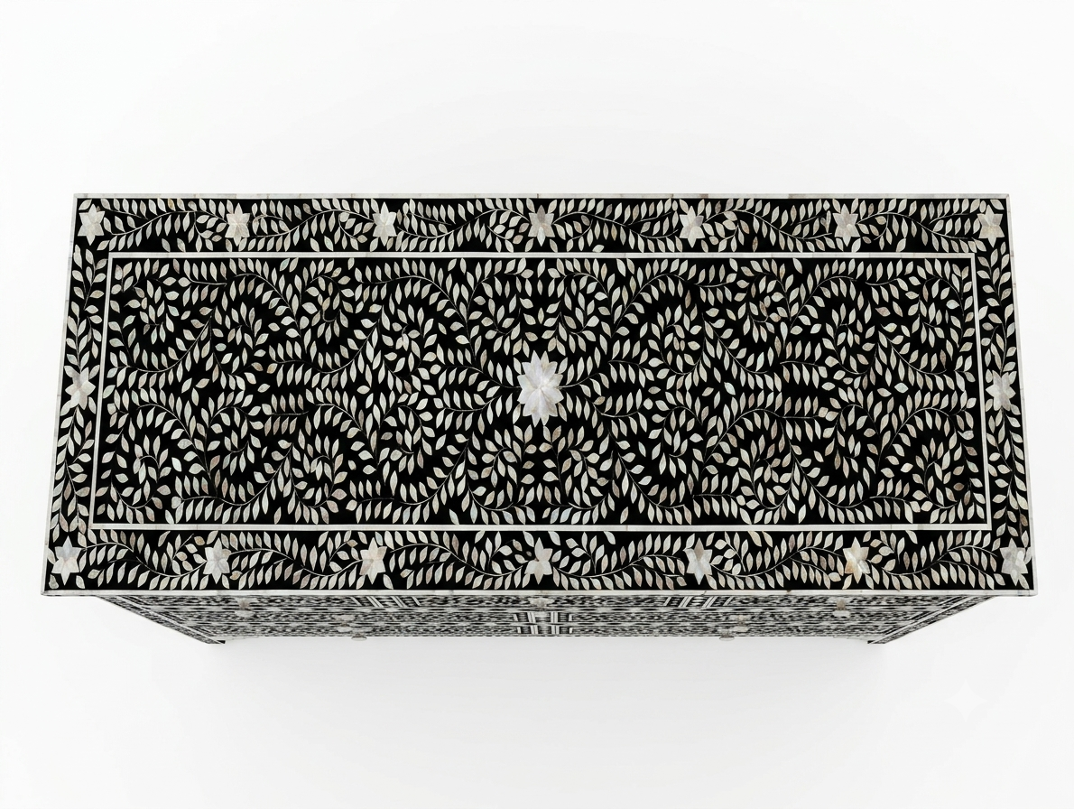 Mother of Pearl Inlay Black & White 7 Drawer Chest