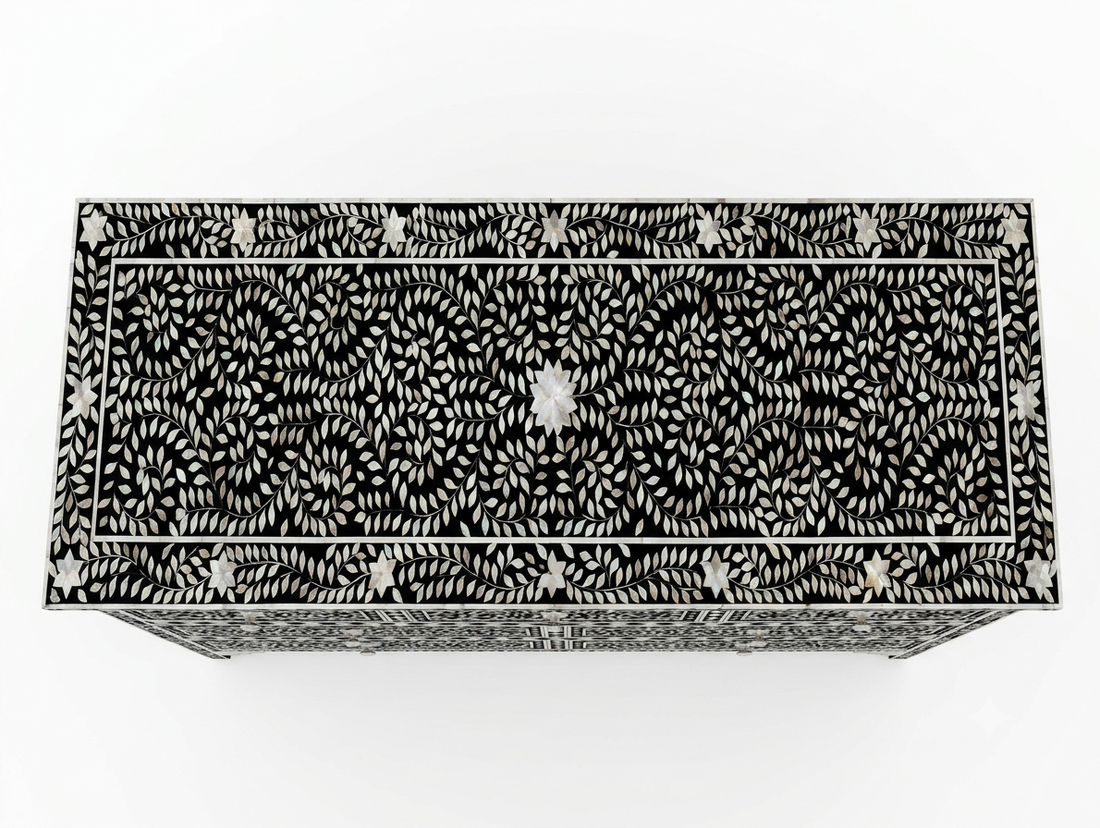 Mother of Pearl Inlay Black & White 7 Drawer Chest