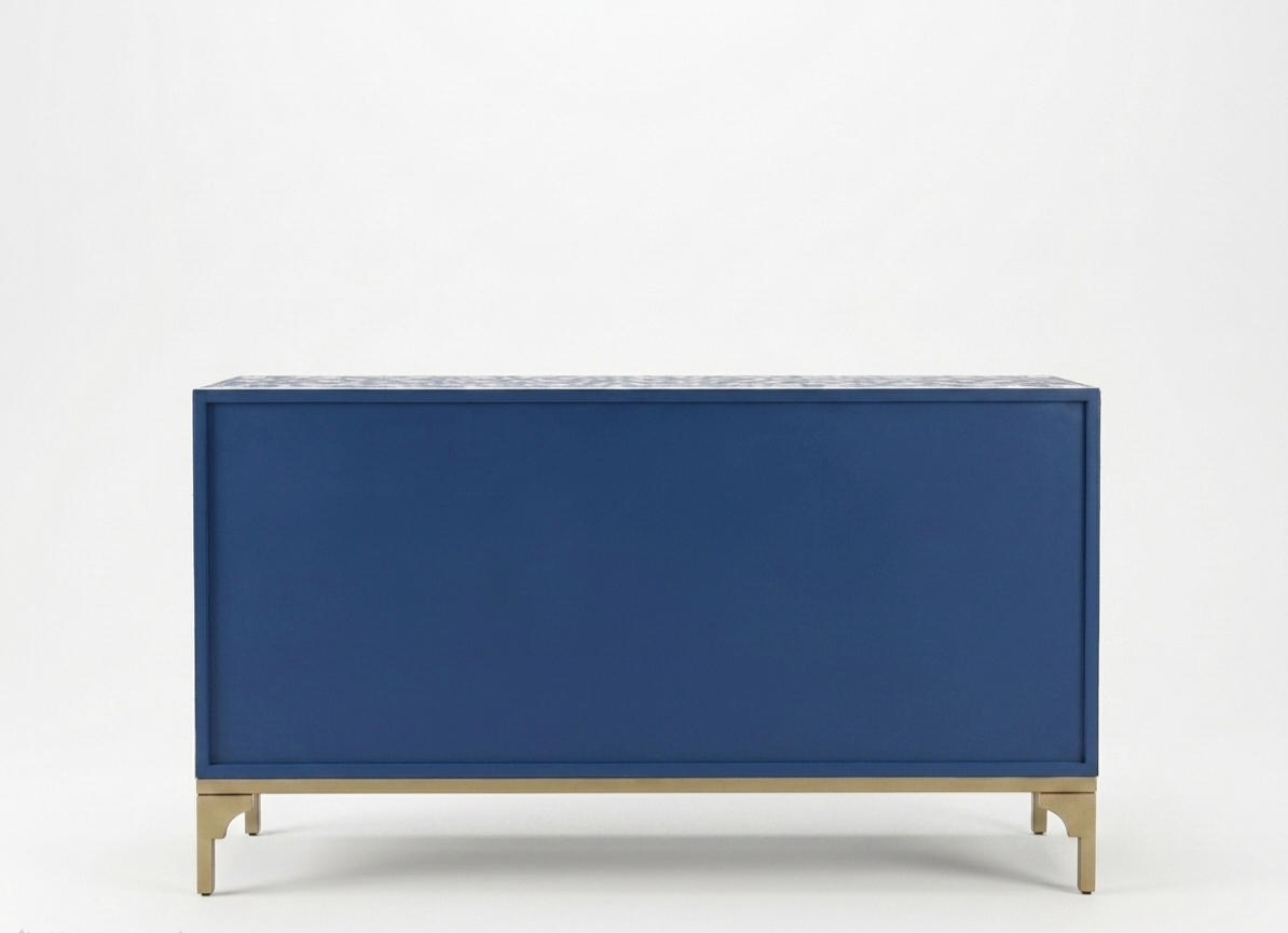 Blue Bone Inlay 2 Drawer 4 Door Buffet Cabinet with Floral Design
