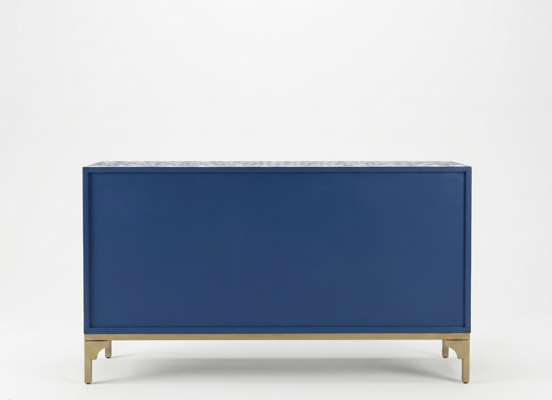 Blue Bone Inlay 2 Drawer 4 Door Buffet Cabinet with Floral Design