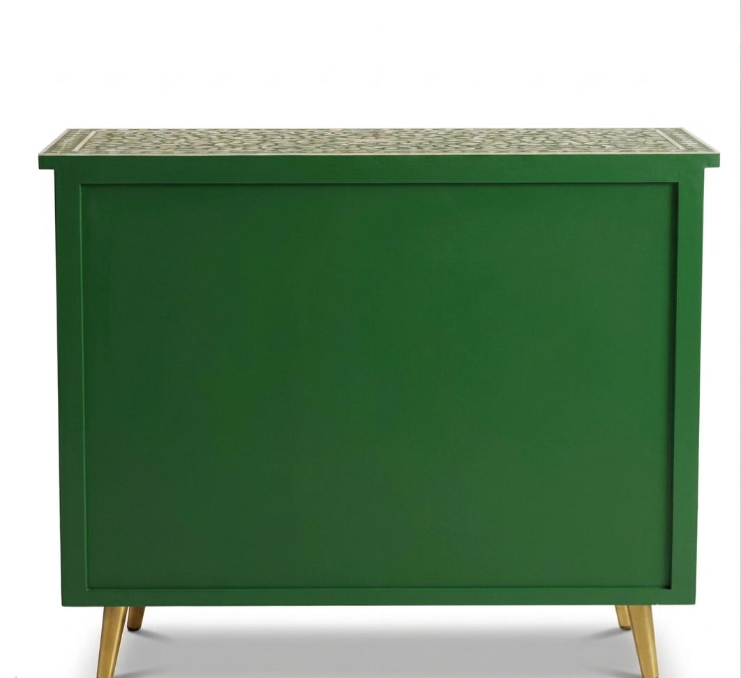 Mother of Pearl Inlay Green & White 2 Drawer 2 Door Cabinet