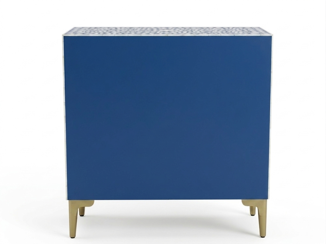 Blue & White Bone Inlay 3 Drawer Chest | Handmade Floral Chest of Drawers