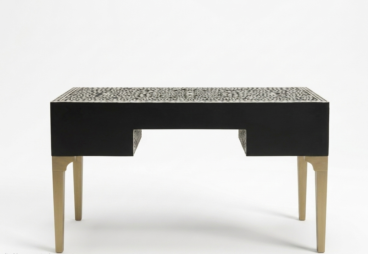 Bone Inlay Black & White 5 Drawer Writing Desk – Powder-Coated Legs