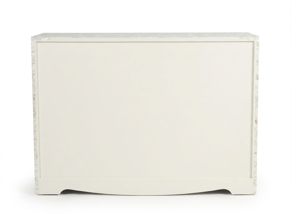White Mother of Pearl Inlay 9 Drawer Dresser Chest with Floral Design