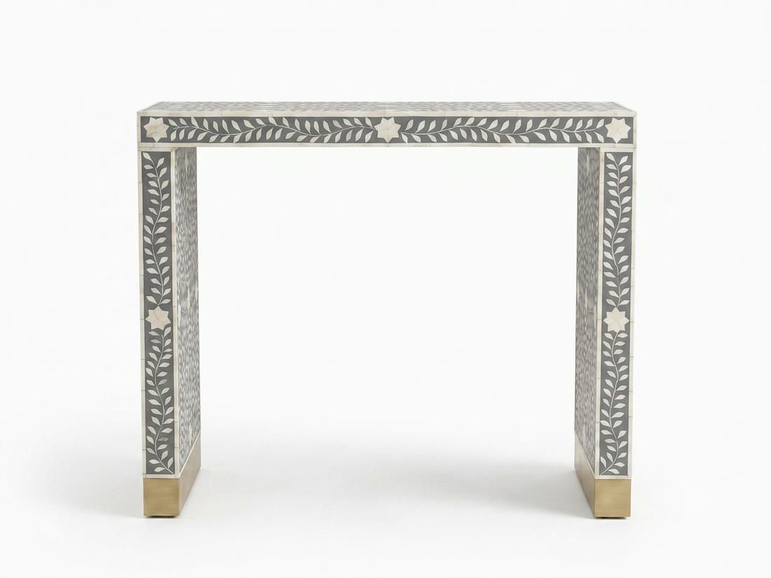 Grey Bone Inlay Console Table – Handcrafted Hallway & Entryway Console