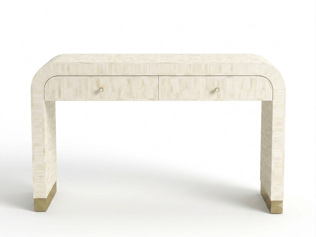 Bone Inlay Natural Bone 2-Drawer U-Shaped Console Table
