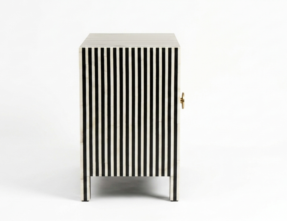 Bone Inlay Black & White 2 Door Cabinet with Brass Handles