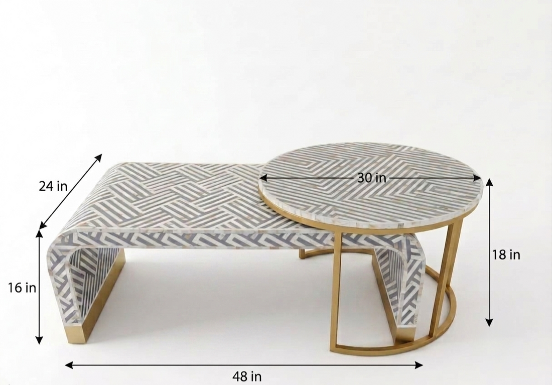 Grey Mother of Pearl Inlay 2-Piece Coffee Table Set with Nesting Table