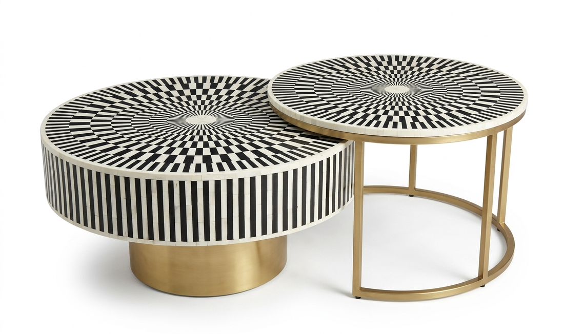 Black Bone Inlay Coffee Table & Nesting Table Set – 2 Piece