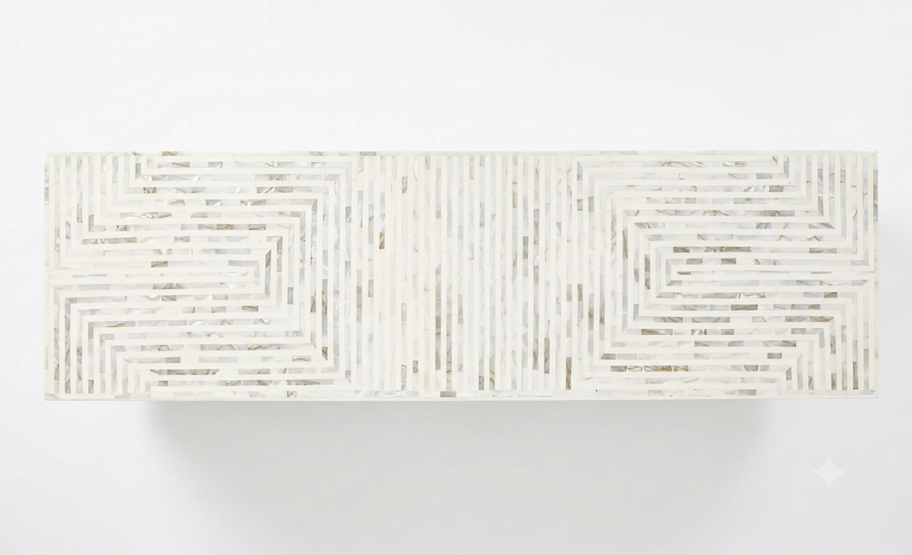 White Mother of Pearl Inlay 3 Door TV Unit Media Cabinet