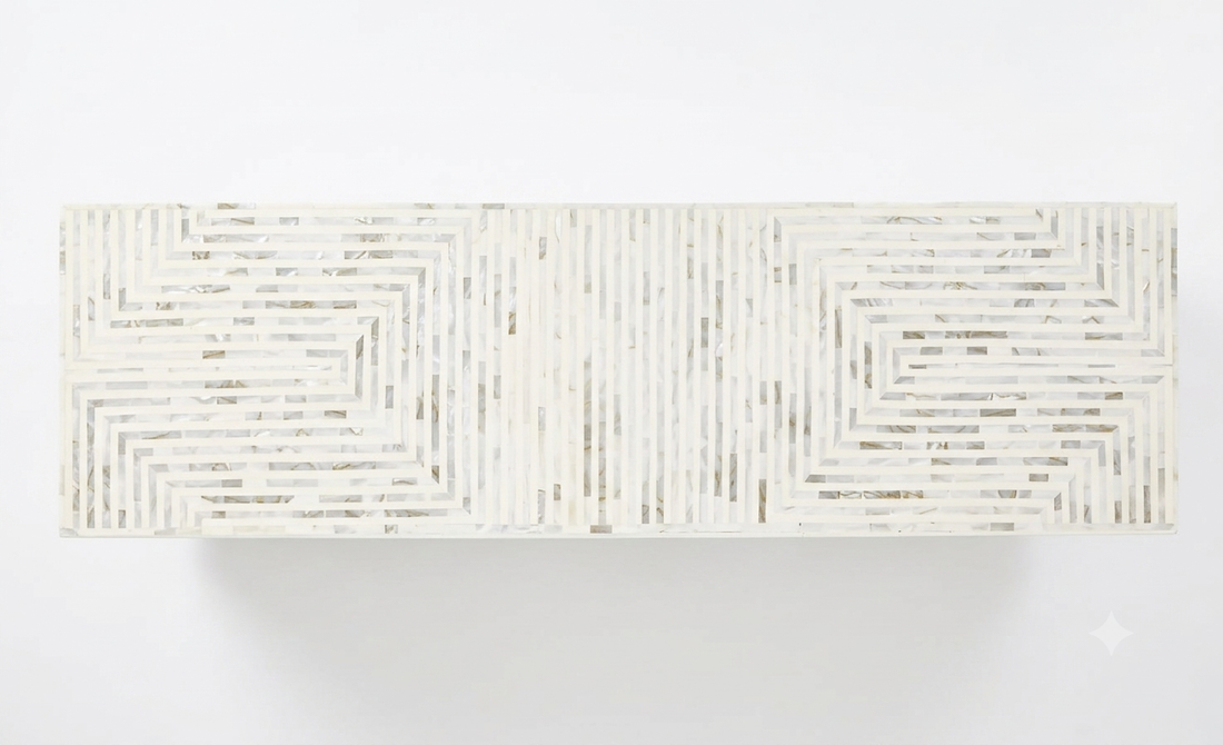 White Mother of Pearl Inlay 3 Door TV Unit Media Cabinet