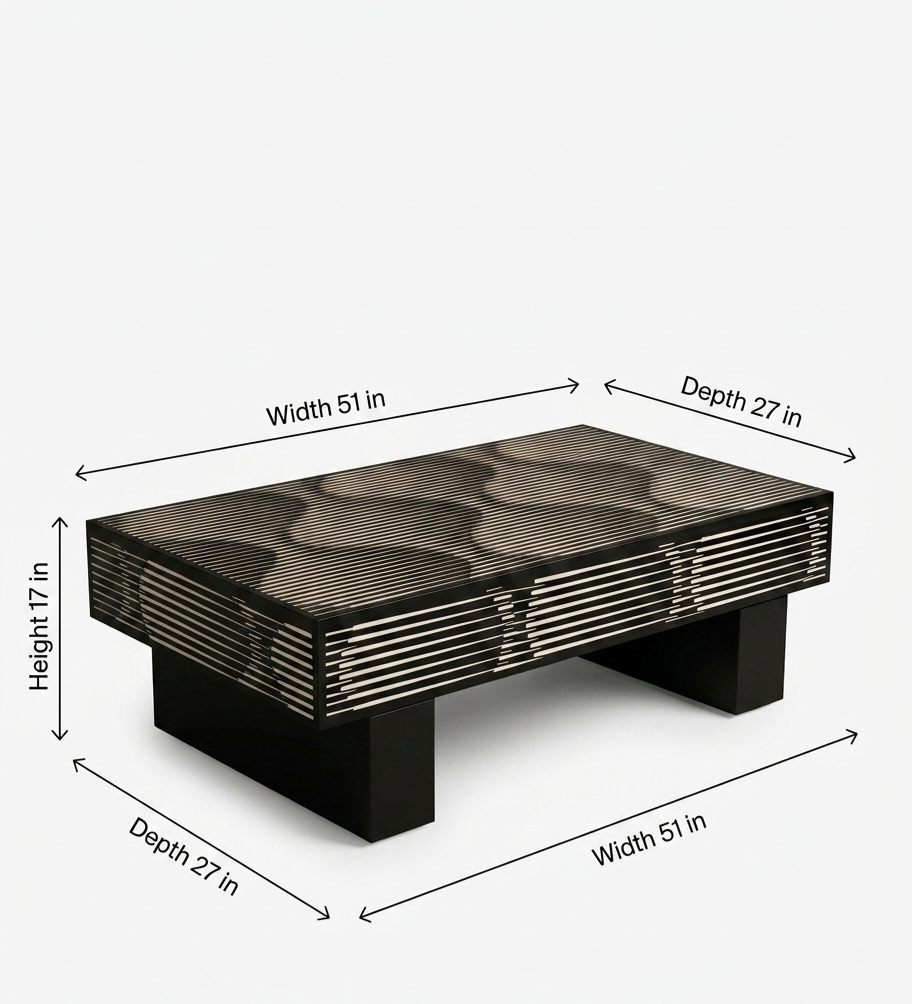 Black Bone Inlay Rectangular Coffee Table with Brass Legs