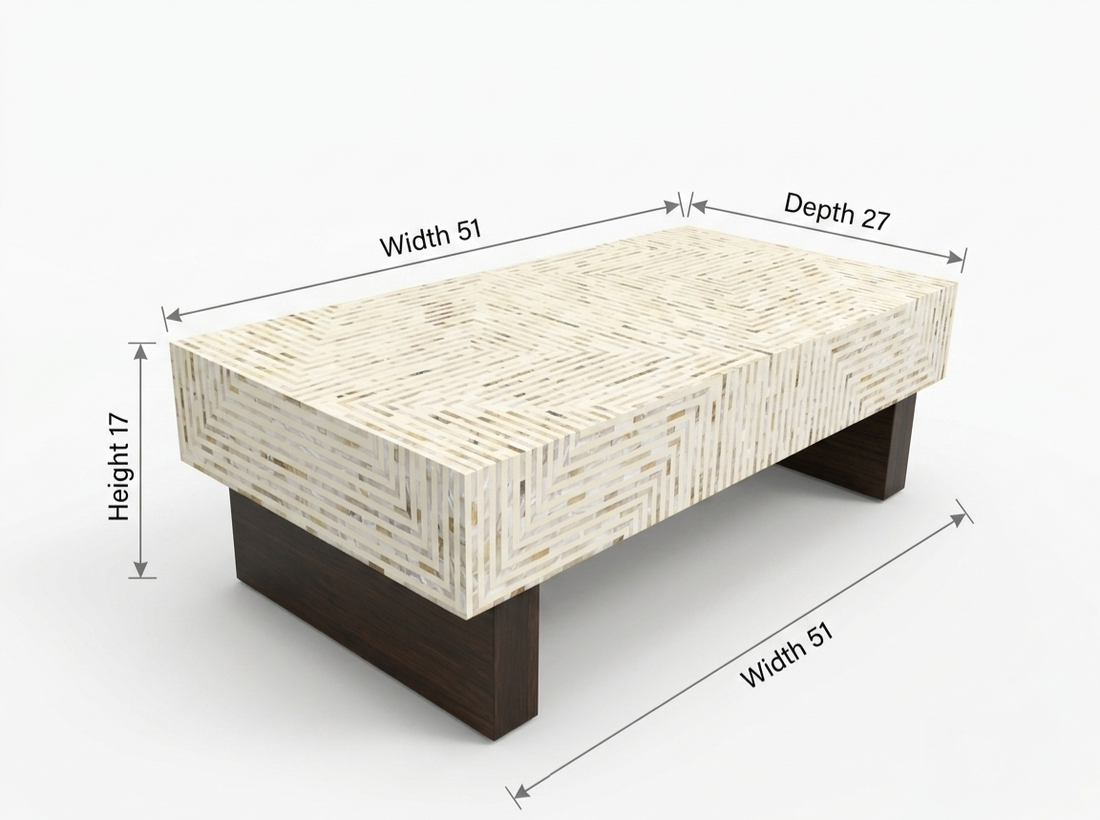Mother of Pearl Inlay Rectangular Coffee Table, White Luxury Coffee Table with Wooden Legs
