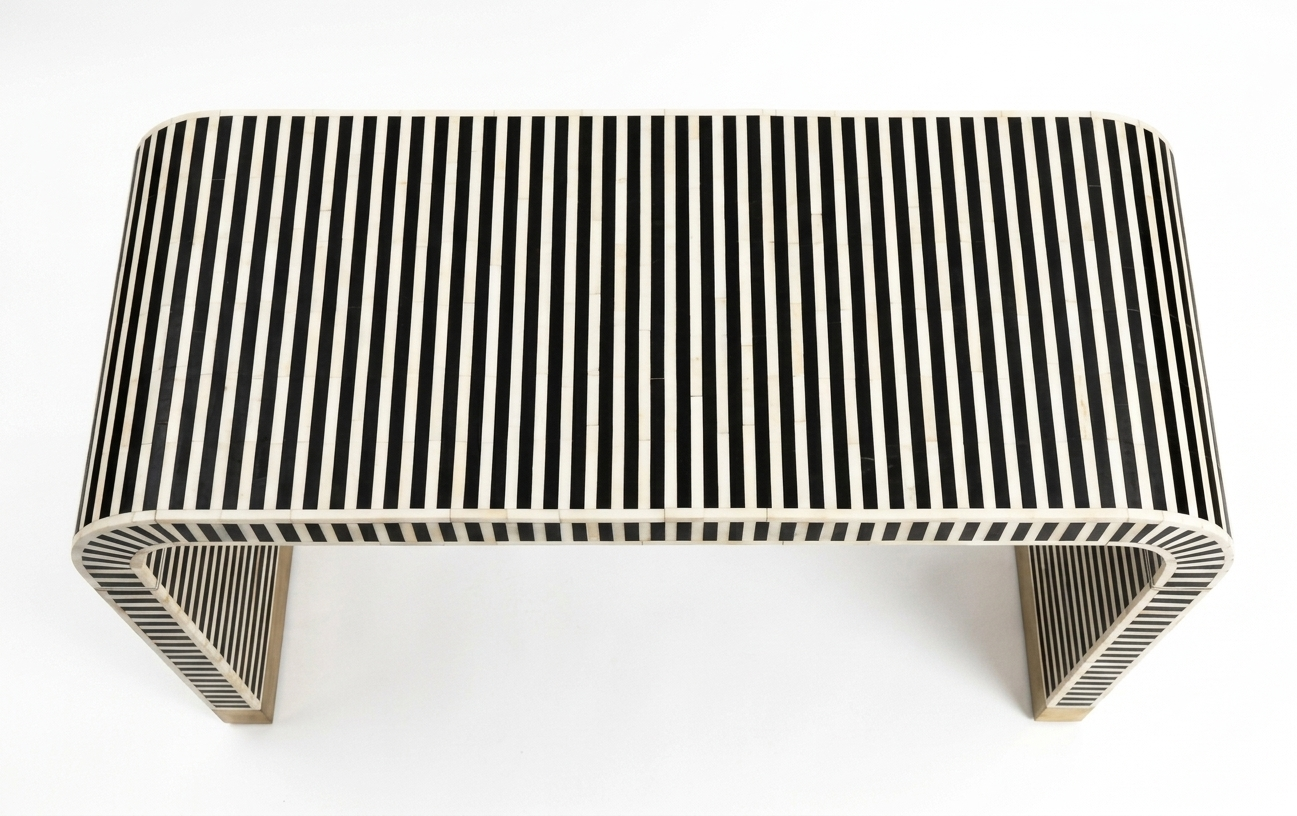 Bone Inlay U Shape Console Table, Black and White Luxury Entryway Table