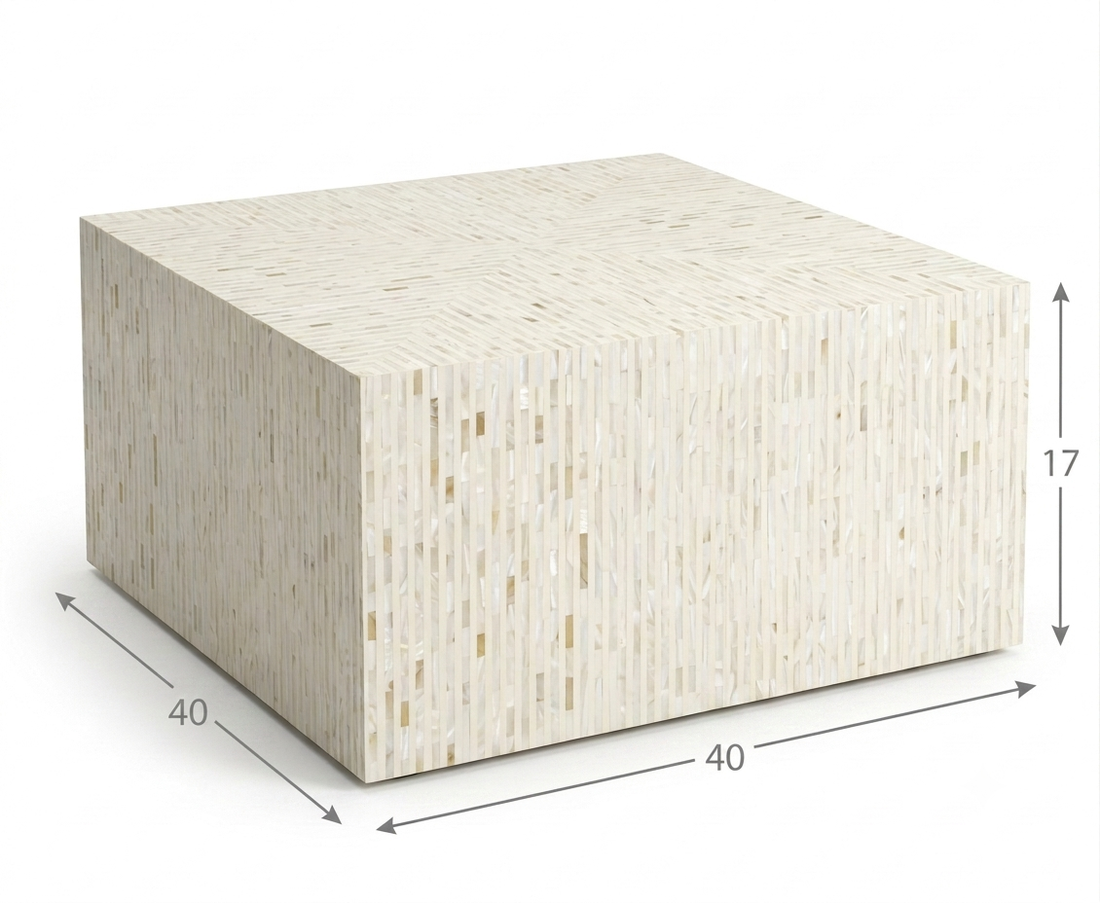 Mother of Pearl Inlay Square Coffee Table, White Luxury Coffee Table 40 x 40 x 17 Inch