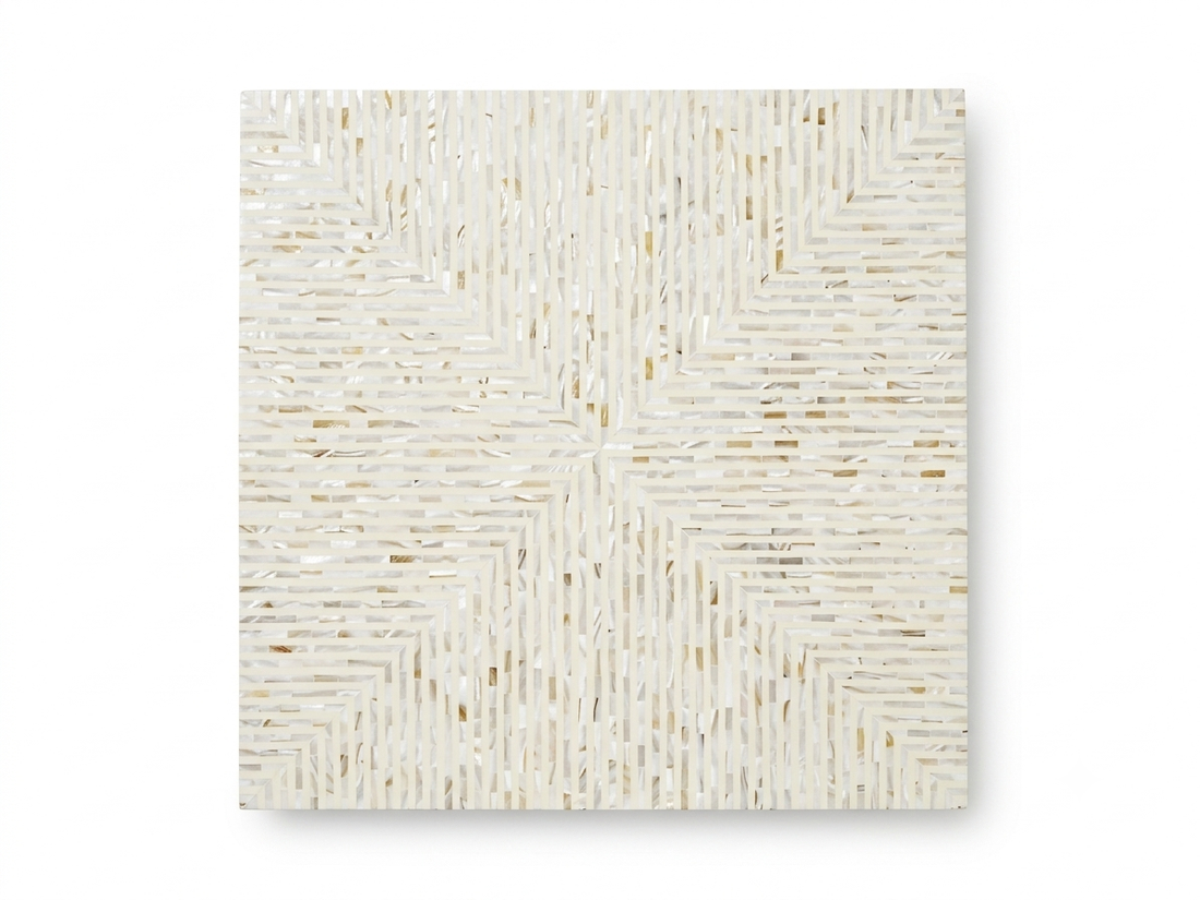 Mother of Pearl Inlay Square Coffee Table, White Luxury Coffee Table 40 x 40 x 17 Inch