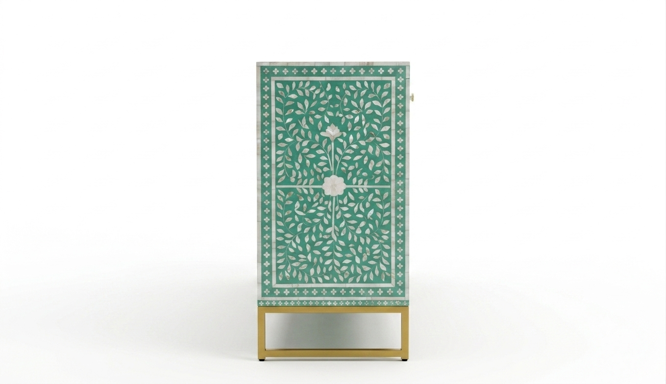 Mother of Pearl Inlay Buffet Cabinet, Sea Green 2 Drawer 4 Door Sideboard