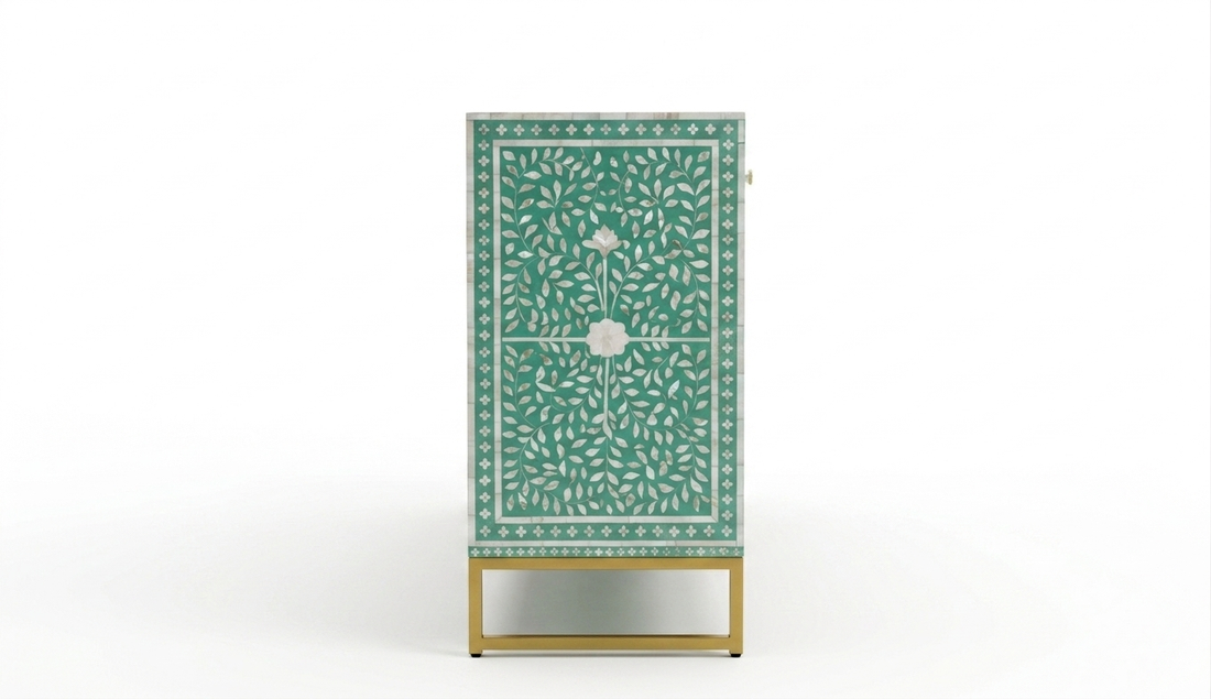Mother of Pearl Inlay Buffet Cabinet, Sea Green 2 Drawer 4 Door Sideboard