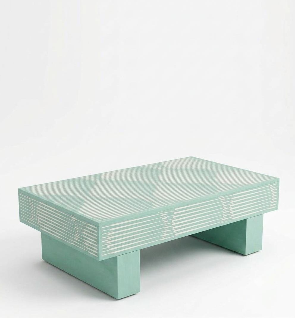 Black Bone Inlay Rectangular Coffee Table with Brass Legs