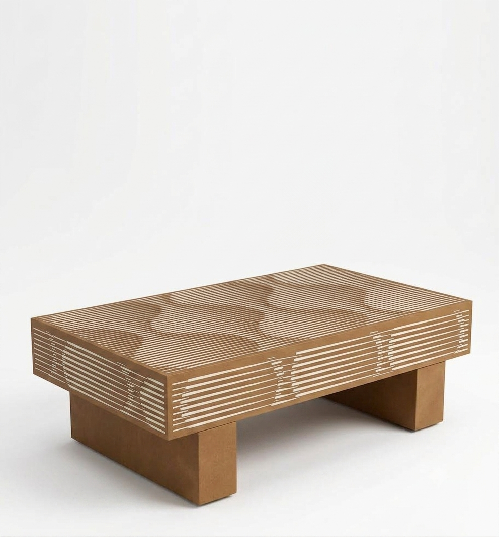 Black Bone Inlay Rectangular Coffee Table with Brass Legs
