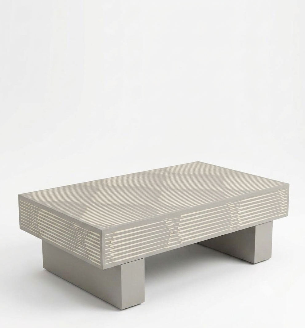 Black Bone Inlay Rectangular Coffee Table with Brass Legs