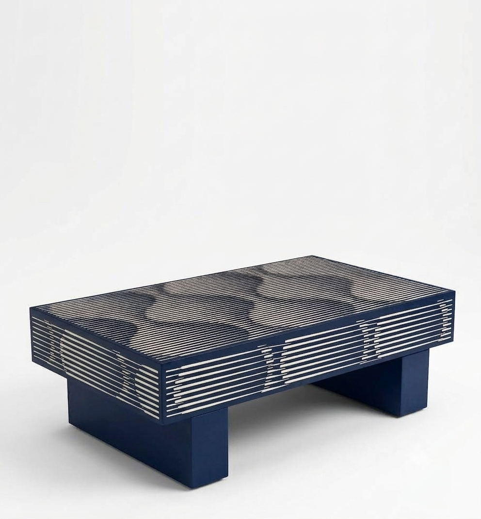 Black Bone Inlay Rectangular Coffee Table with Brass Legs