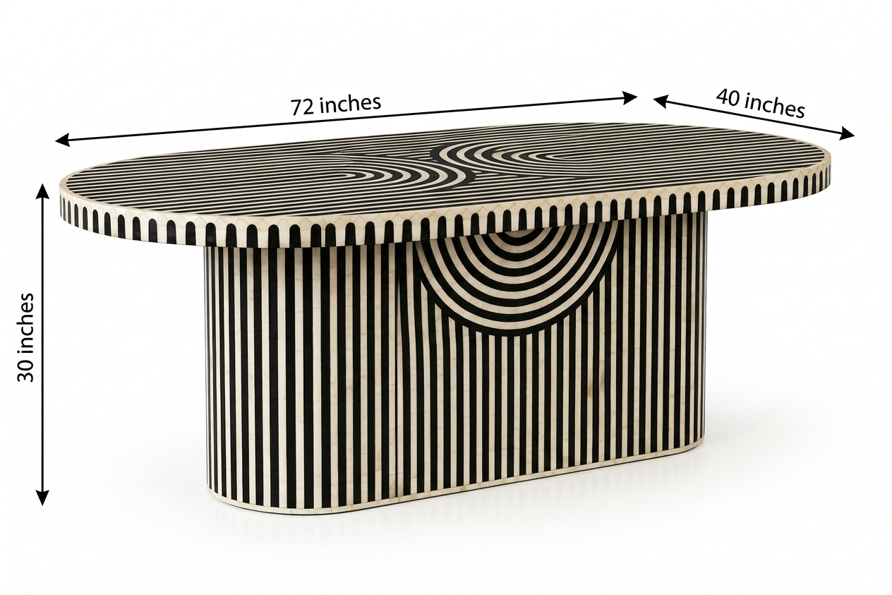 Bone Inlay Black Dining Table – Geometric Pattern Dining Room Table