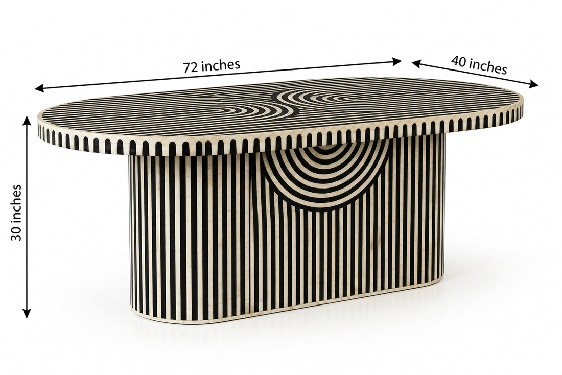 Bone Inlay Black Dining Table – Geometric Pattern Dining Room Table