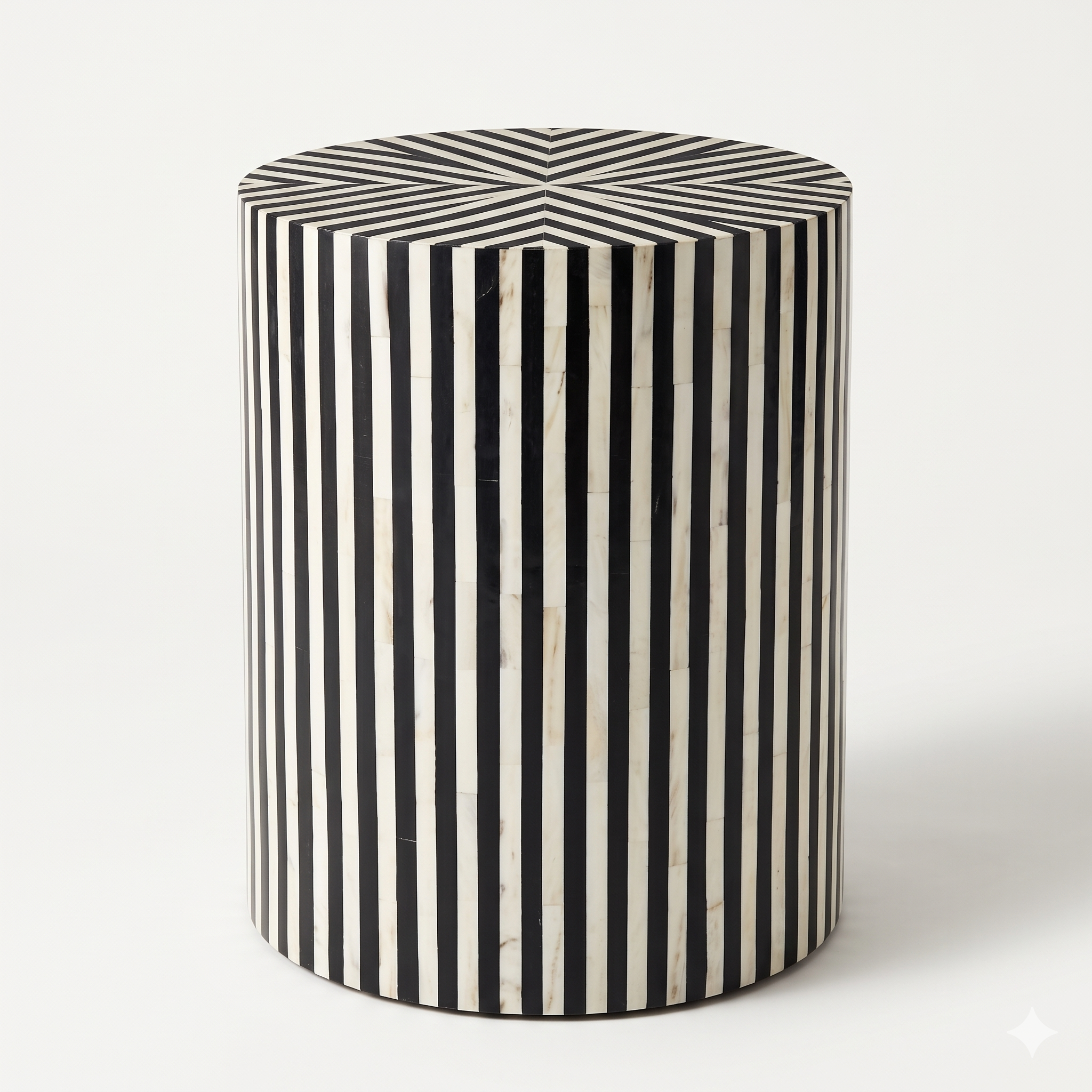 Bone Inlay Round Side Table Black and White Striped Design
