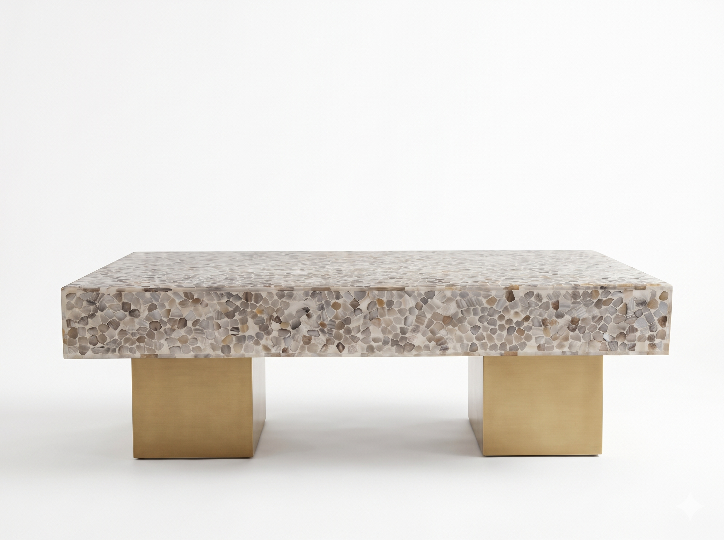 Mother of Pearl Inlay Rectangular Coffee Table with Brass Legs
